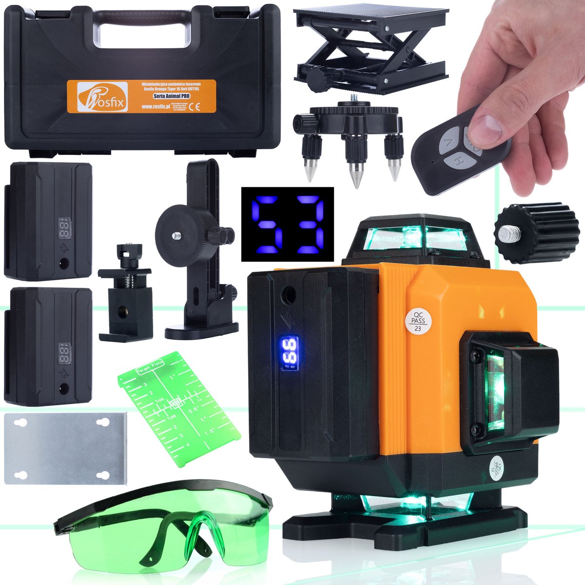 Rosfix Laserwaterpas ROT16L Orange Tiger Set - 16 Lijnen - 360° Groen 532nm IP54