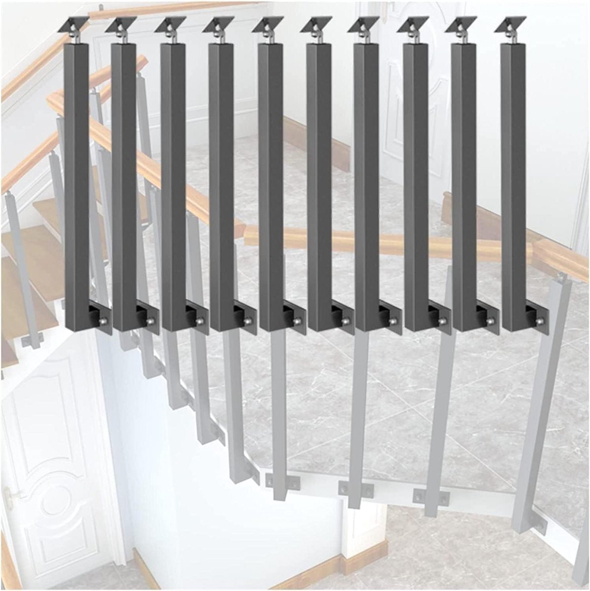Trapleuning Paal - Metalen Spindel - Veiligheid Verhoging - Verstelbare Hoek - 4x4cm Paal - Zwart