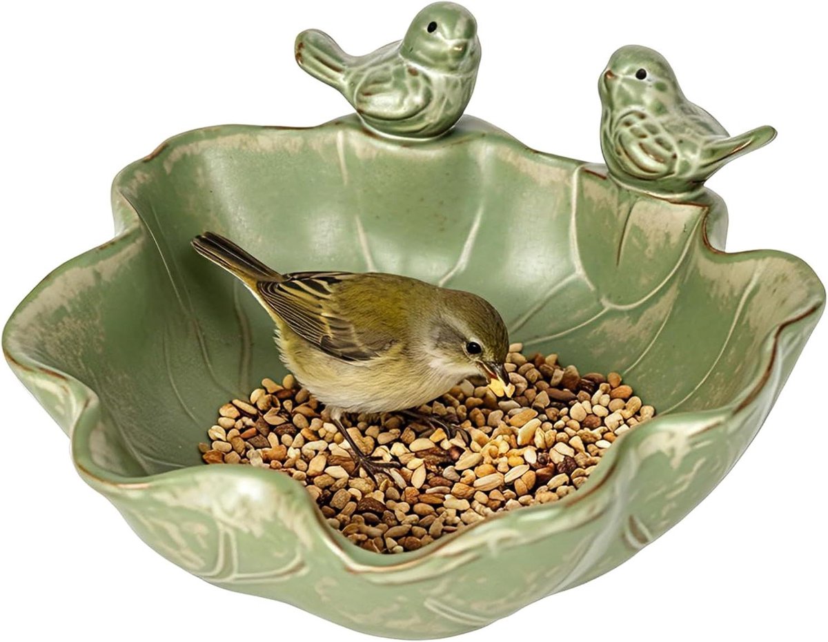 Vogelbad Keramiek - Vogelschaal Tuin - Vogels Verfrissen - Winterbestendig Ontwerp - 19.6 cm Diameter - Groen