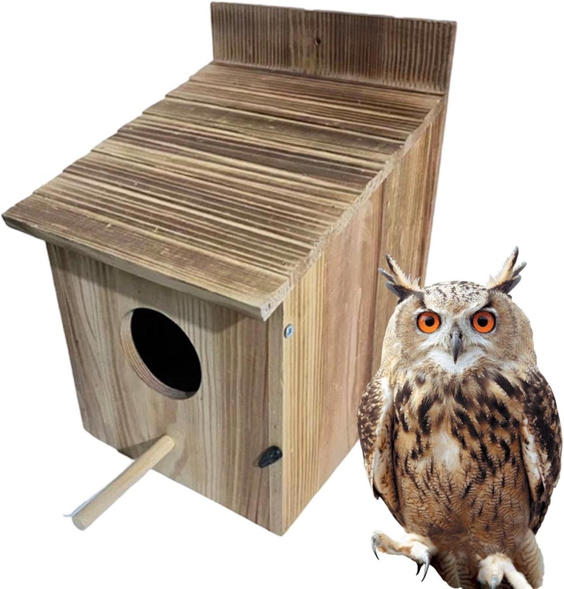 Vogelhuisje Uil - Nestkast Tuin - Vogels Aantrekken - Weerbestendig Hout - 25x22x25 cm - Houtkleur