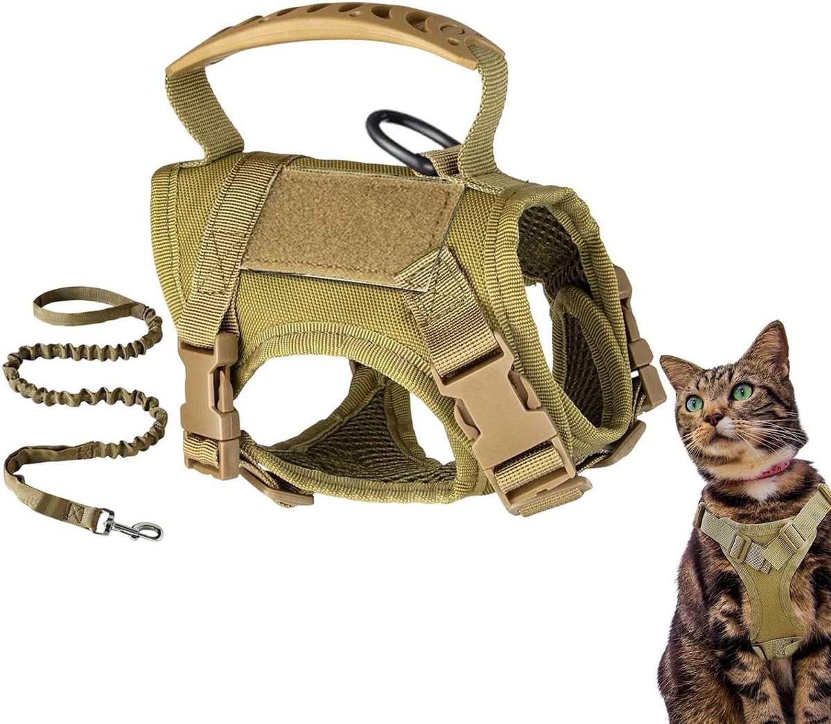Kattentuigje met riem - Harnas voor katten - Veilig uitlaten - Ontsnappingsbestendig ontwerp - Verstelbaar - Khaki