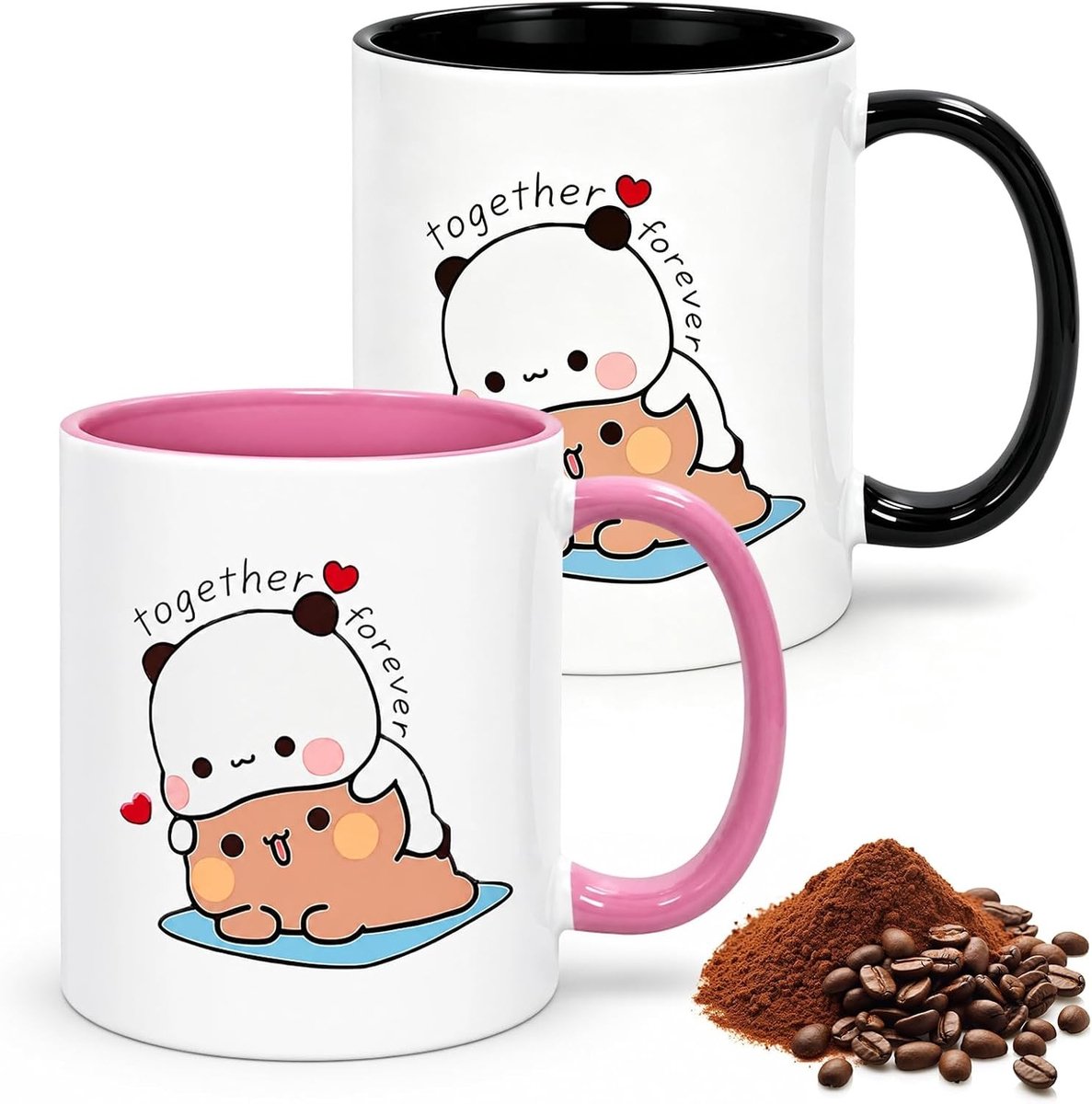 Set van 2 keramische mokken, 360 ml, grappige koffiemokken met ergonomische handgreep, perfect cadeau voor koppels, vrienden en familie