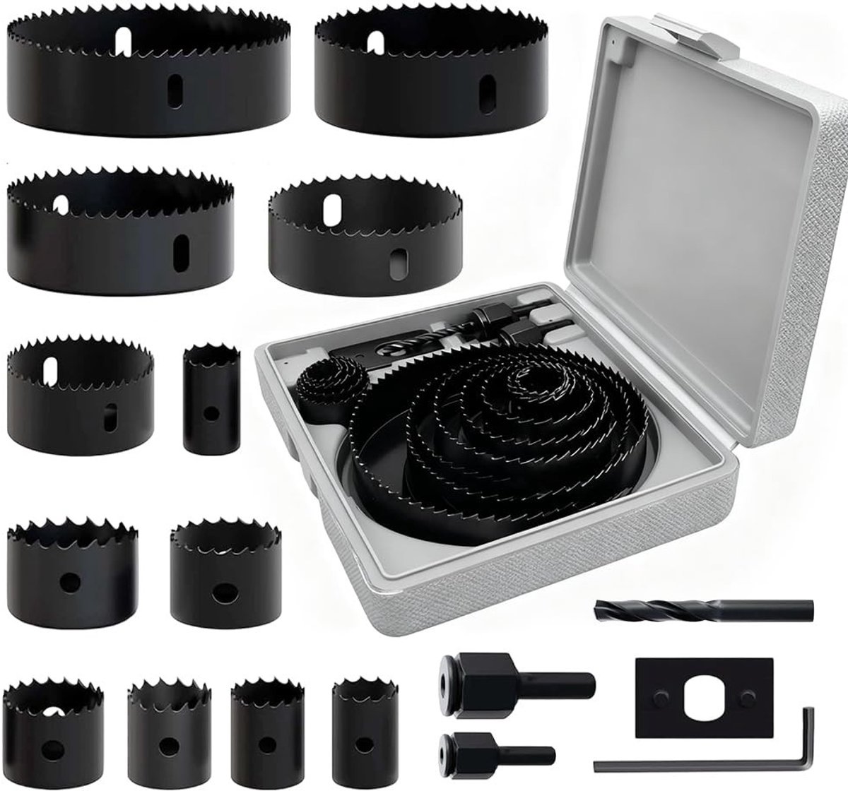 Complete Set van 16 Holzaagjes voor Hout en Metaal - Diverse Diameters en Dieptes voor Houtbewerking, Gipsplaten en Composietmaterialen