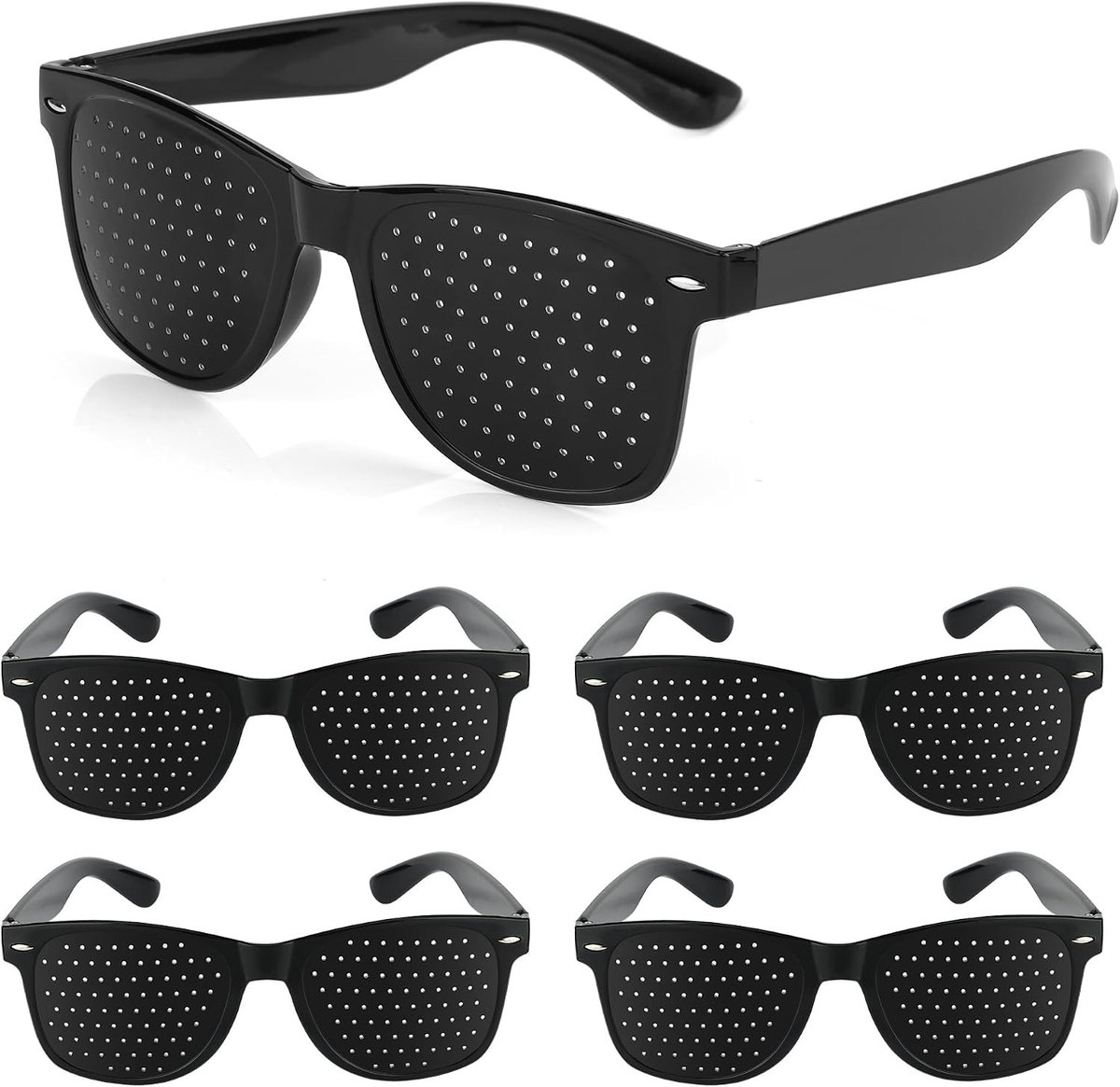 5 Stuks Oogtrainer, Perforated Bril voor Oogtraining, Zwart Raster Bril voor Ontspanning en Verbetering van Gezichtsvermogen