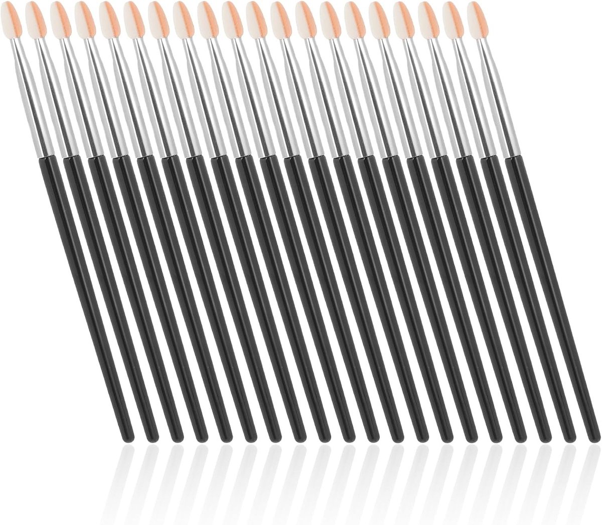 Thijox - 20 Stuks Oogschaduw-Applicator Spons Oogkwast voor Beginners Vrouwen Meisjes Zilver Zwart Handvat Perfect voor Oogschaduw en Gezichtsmake-up