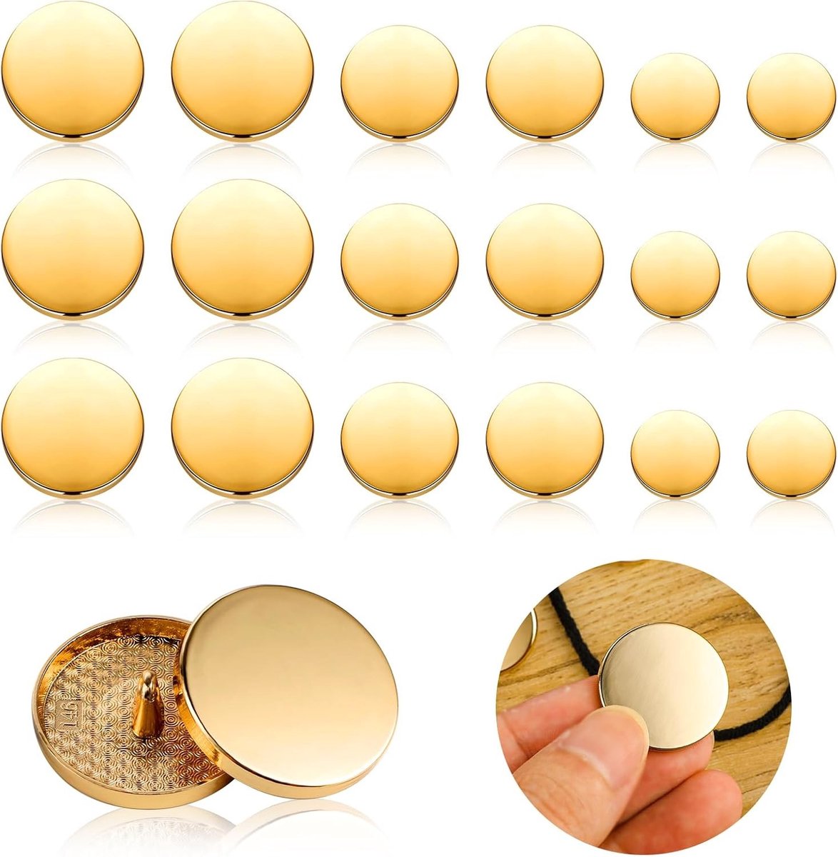 18Pcs Gouden Metalen Knoppen voor Blazers en Jassen - Ronde Naaiknopen in 15mm, 20mm, 25mm