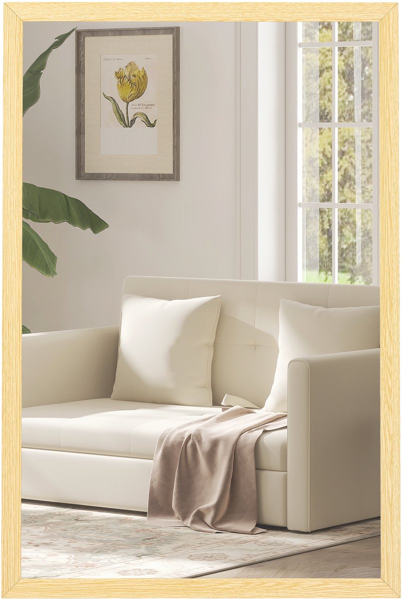 HOMCOM Wall Mirror-MDF, Glas-40L x 2B x 70H cm-Naturholz