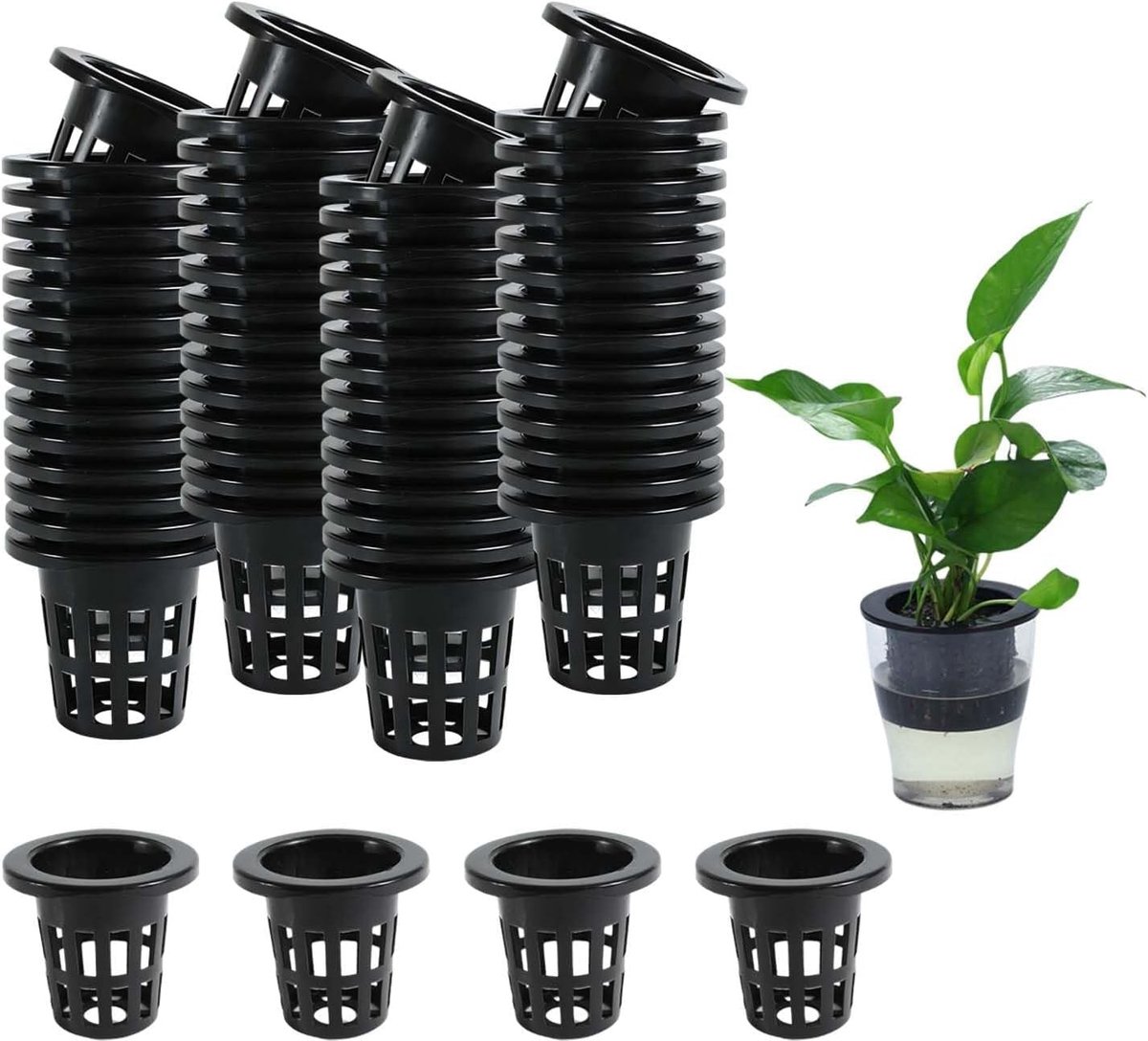 Kweekbak - Zwart - 5 x 5 cm - Kunststof netpotten voor hydrocultuur - Voor planten en kruiden