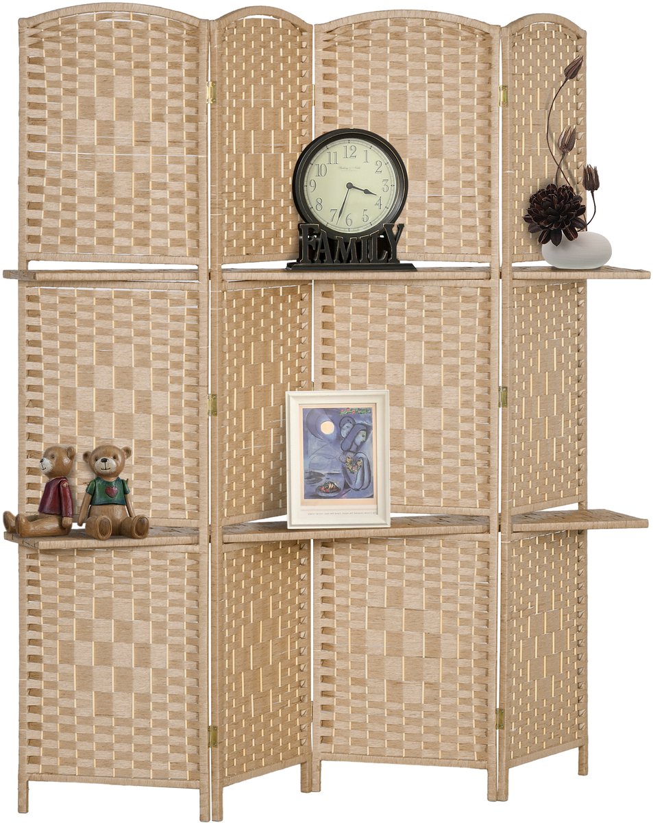 Homcom Kamerverdeler-Papiervezel-160 x 1,6 x 170 cm-Natuurlijke houtkleur