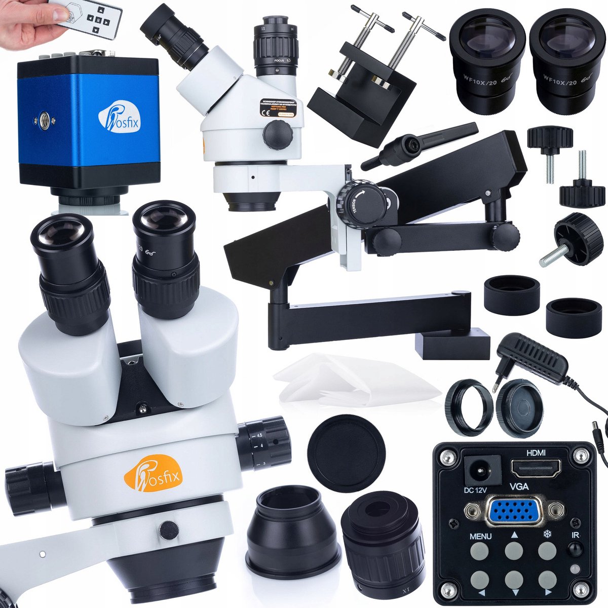 Rosfix Trinoculaire Stereomicroscoop Neptune Pro - 7–45x - Camera 2 MP HDMI/VGA - Arm WDMS1