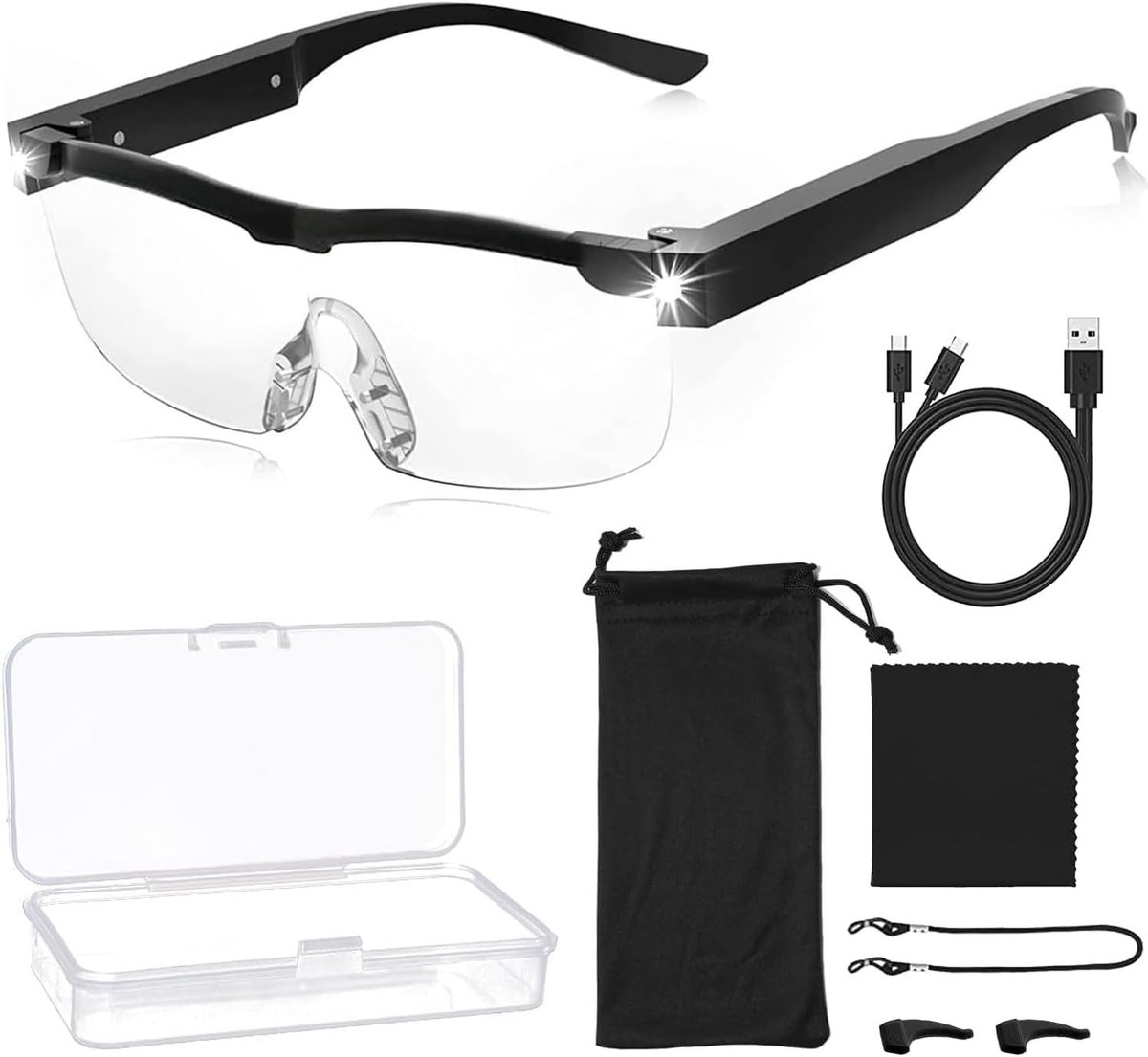 Loepbril - Opladen - D - Vergrootbril met LED-verlichting en USB-oplaadfunctie - Voor brildragers