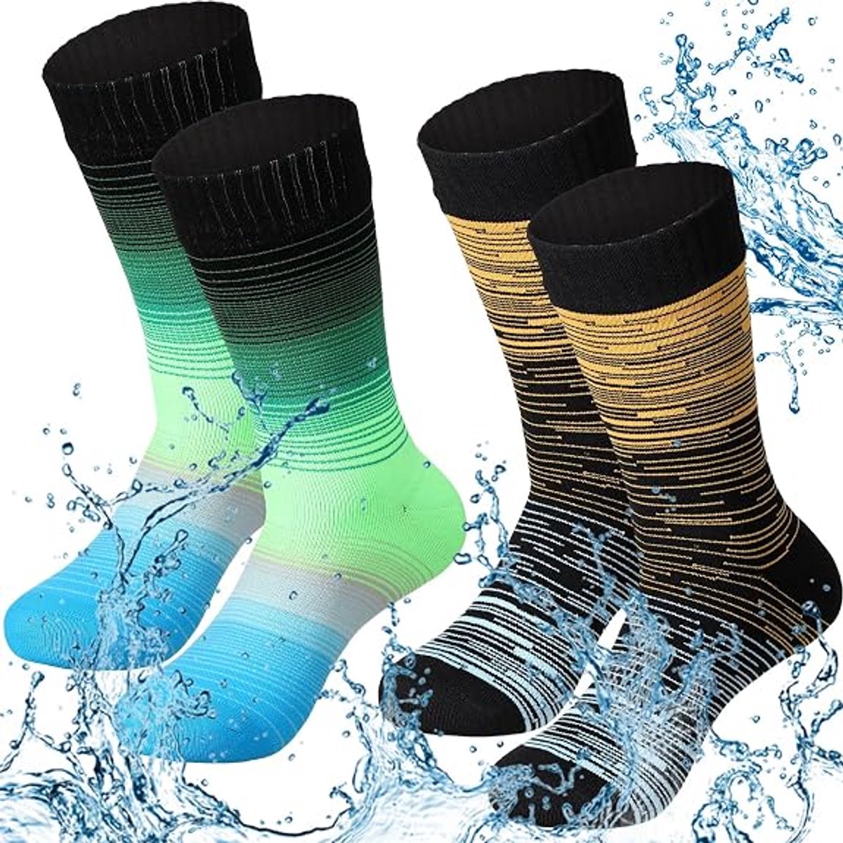 Ulisem - Waterdichte sokken - 2 paar - unisex voor mannen en vrouwen - warm winddicht - voor skiën wandelen vissen kamperen hardlopen - zacht elastisch ademend - van microvezel en nylon - machinewasbaar tot 40°C - buitensport sokken - S - BlauwOranje