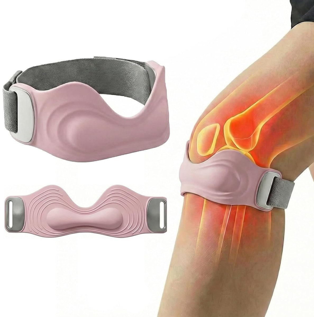 Ulisem - Patellaband Knie – Verstelbare Knieband met Siliconen – Antislip Knie Support voor Hardlopen, Wandelen, Fitness & Sport – roze – 2 Stuks - 18.5*5.5*1.2CM