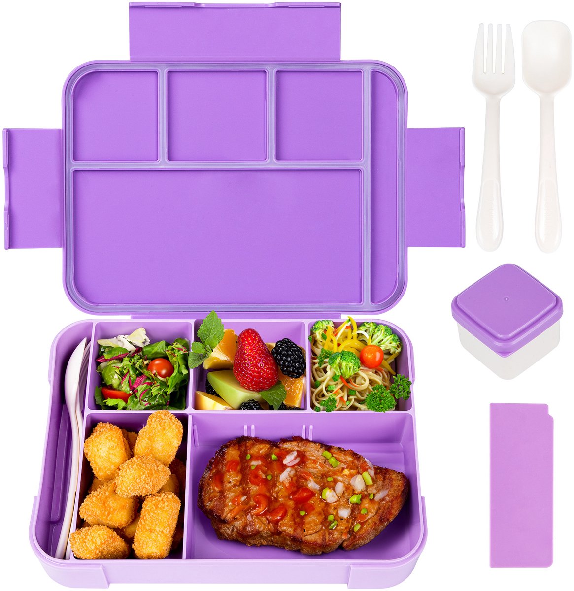 Sanorum Bento Lunchdoos voor Gezinnen: 6 Vakken Lunchcontainers voor Volwassenen, Kinderen en Peuters inclusief Sauscontainers - Veilig voor Magnetron, Vaatwasser en Vrieskast | BPA-vrij