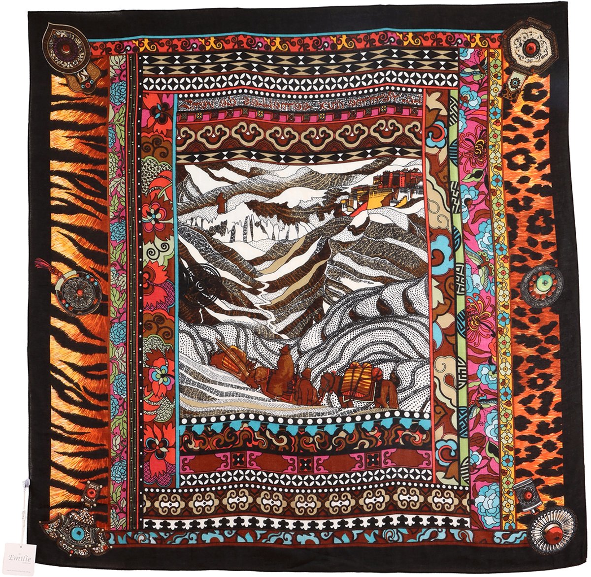 Emilie collection - Sjaal - dames - 130 x 130 cm – Grote Vierkante Sjaal – Zacht & Soepel – Multifunctioneel - print