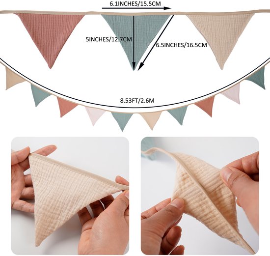 Vlaggenlijn in Blauw en Grijs voor Kinderkamer, van Muslin Katoen, 2.8 meter Decoratie — afbeelding 3