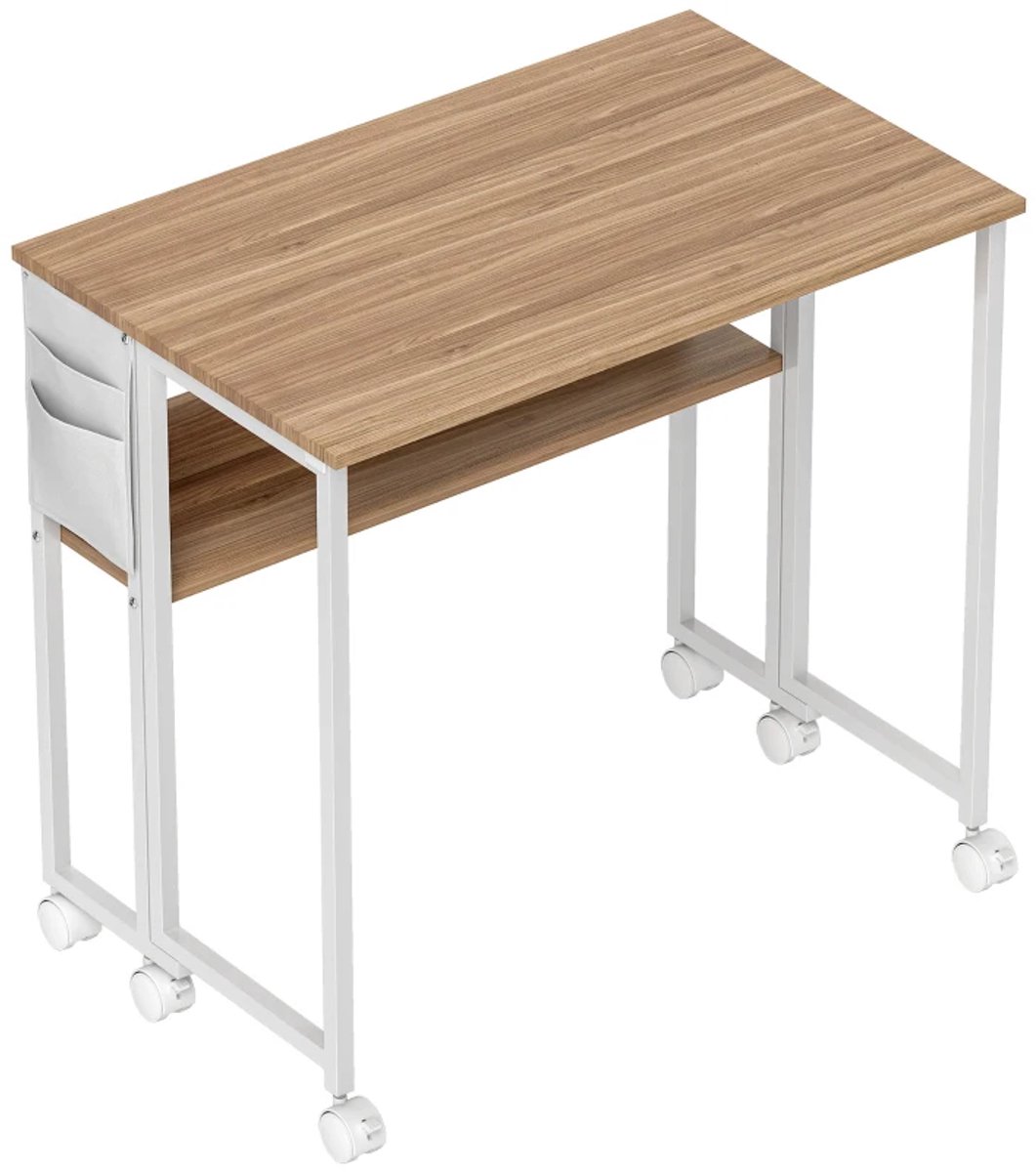 Opklapbaar Bureau met Wielen- om te Vormen tot Bijzettafel - Open Schap - Computerbureau - Werktafel - Laptoptafel - Computer Tafel - Bureautafel - Desk - Game Bureau - Naturel