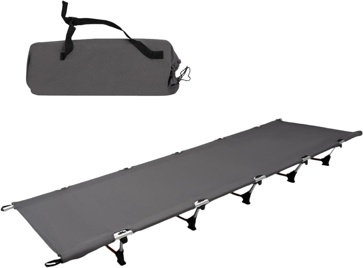 Veldbed Opvouwbaar - Campingbed Reisbed - Outdoor Slapen - Robuust Aluminium Frame - 190 x 65 cm - Grijs