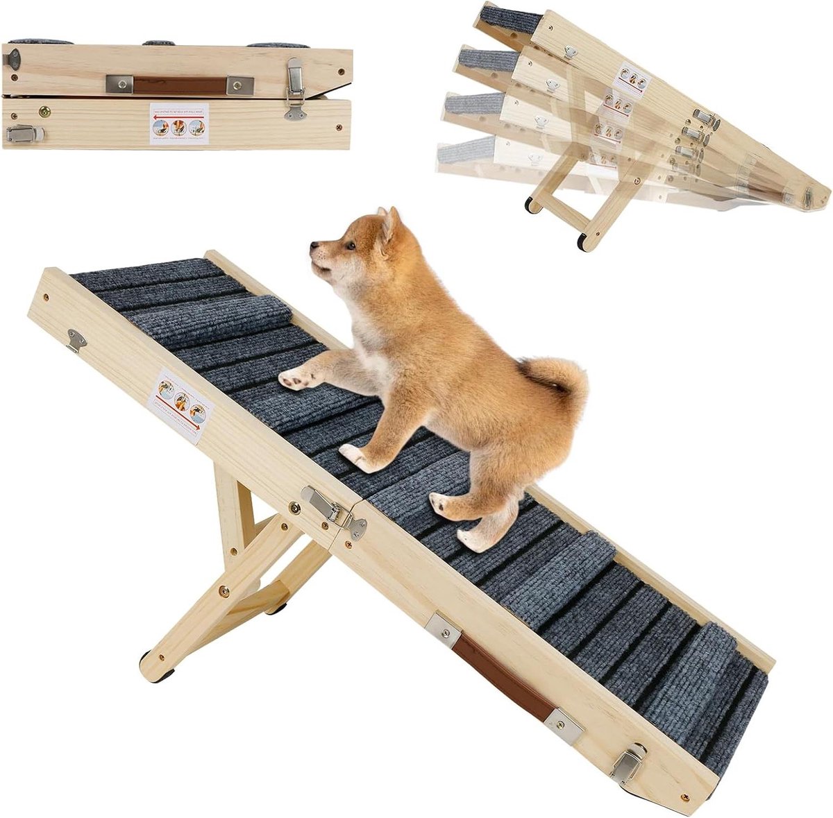 Hondenhelling Hout - Hondentrap Opvouwbaar - Huisdier Comfort - Verstelbare Hoogte - 25 kg Belastbaar - Houtkleur