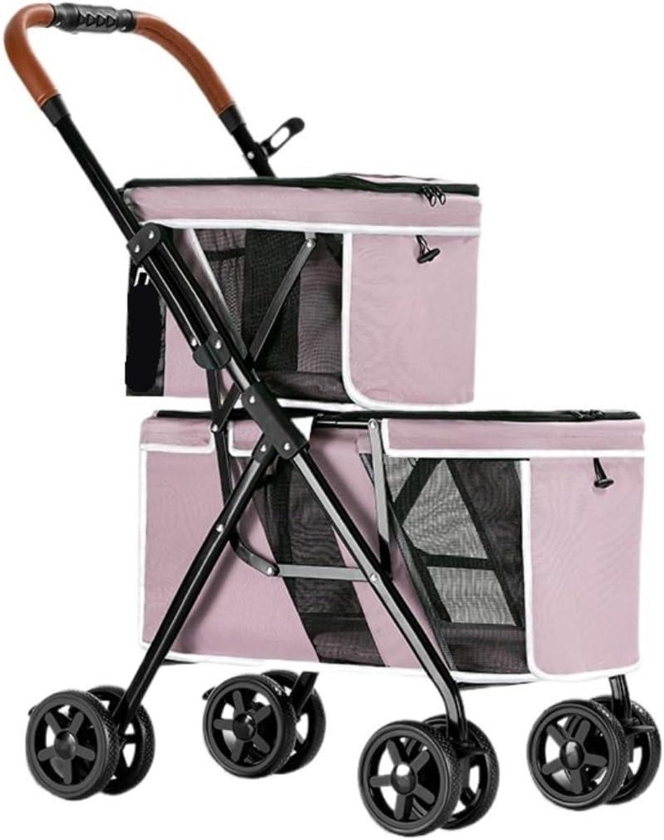 Huisdierbuggy Dubbel - Dierenwagen Wielen - Comfortabel Reizen - Opvouwbaar Ontwerp - 8 kg - Zwart
