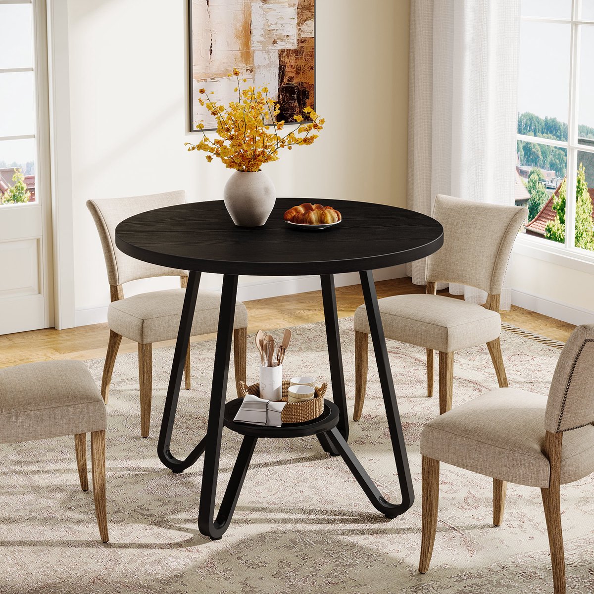 Tribesigns Ronde Eettafel - Industriële Tafel - 80 x 80 x 75 cm - Eetkamertafel Voor 2-4 Personen - Zwart