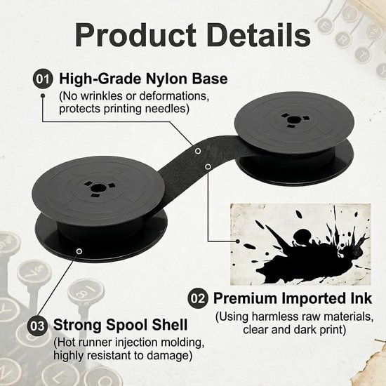 Reserve Schriftband voor Schrijfmachines, 6 Stuks, Zwart Nylon, Compatibel met Olivetti GR4, Kantoorbenodigdheden, Universele Reservebanden, 8 m Spoel 52 mm — afbeelding 3