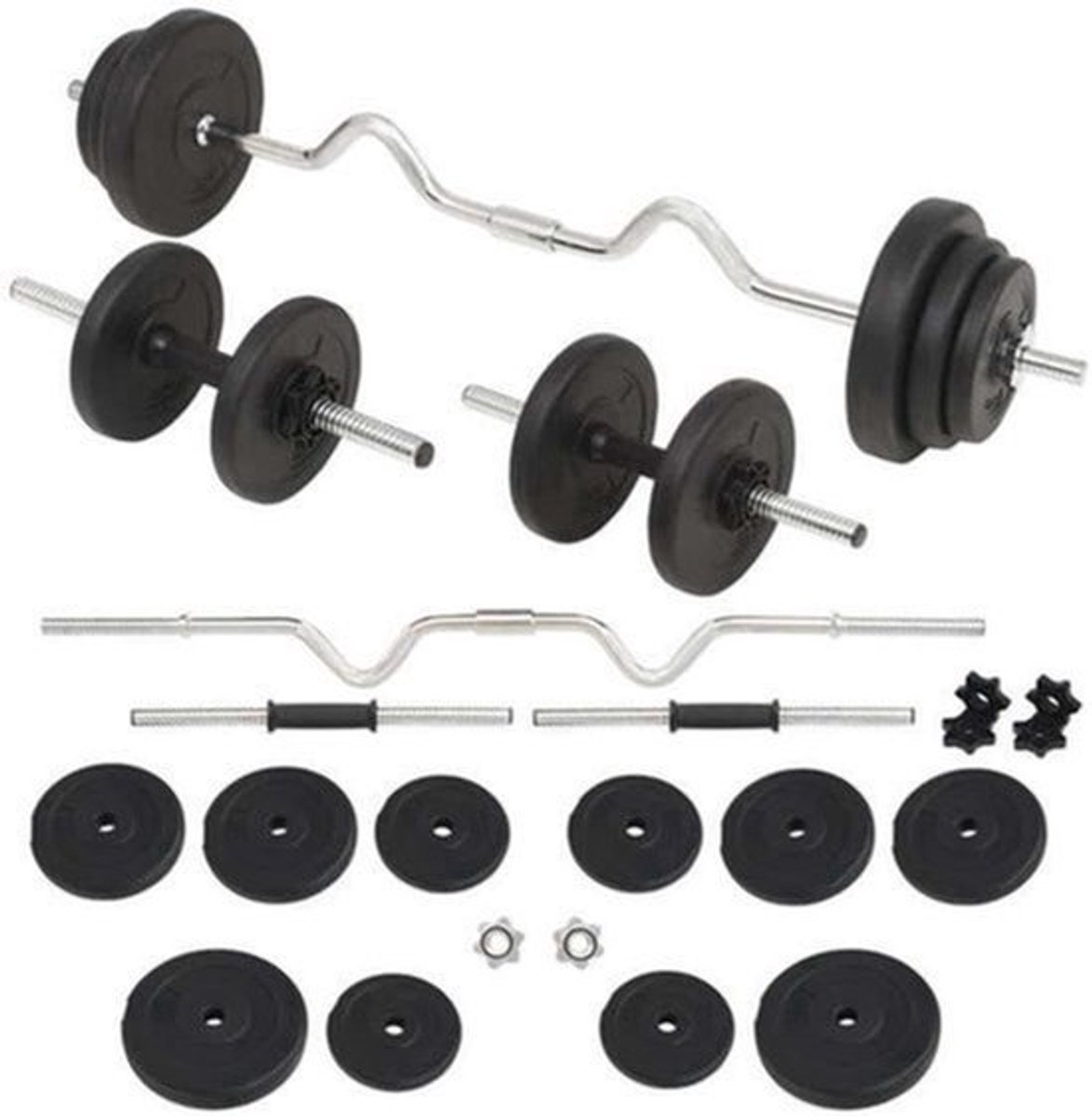 Barbell Set 30 kg – Halterset – Dumbbell Set – Gewichtheffen – Krachttraining – Verstelbaar Gewicht – Duurzame Cement Schijven