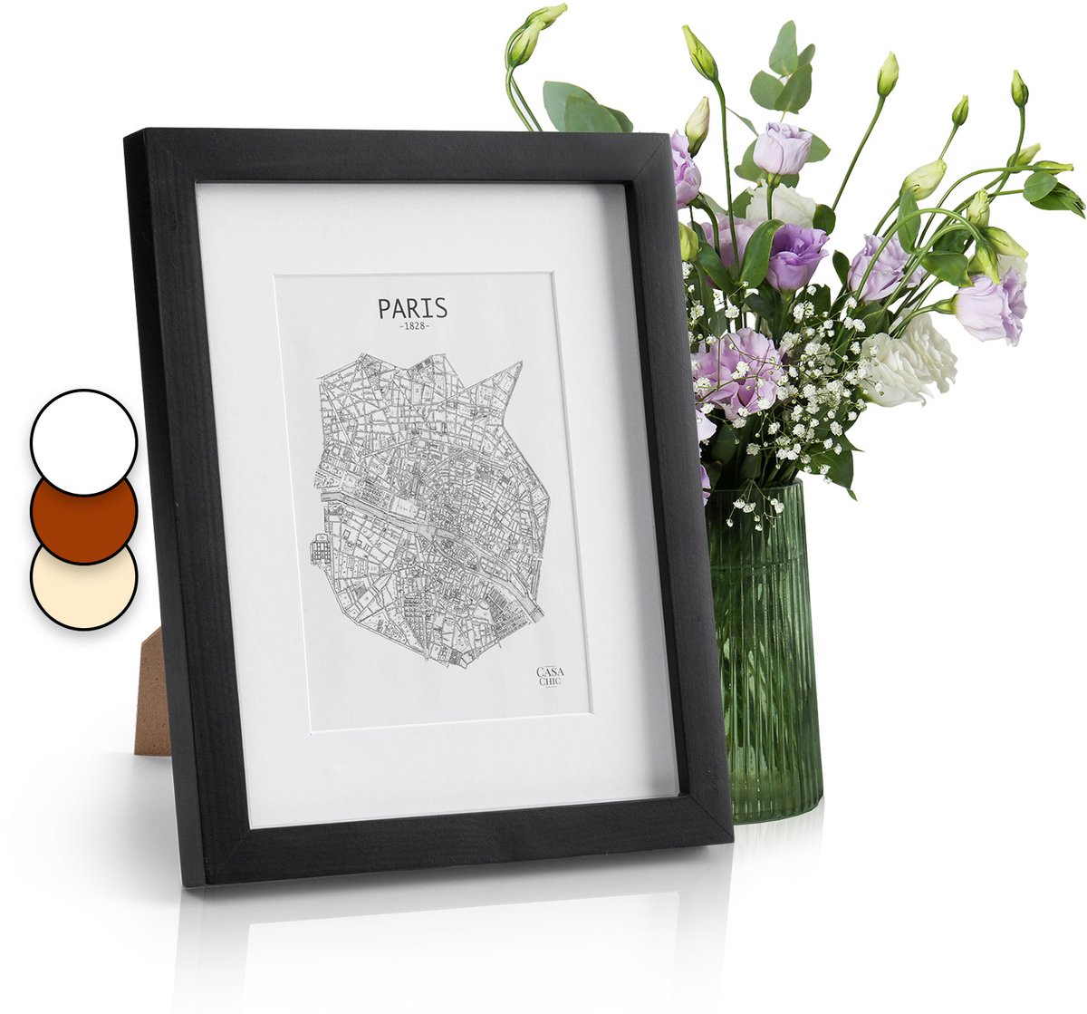 Casa Chic Fotolijst met passe-partout, 20 x 25 cm fotolijst voor oorkonde & collage, Glazen fotolijst, Staand/wandmontage, Verticaal/horizontaal gebruik, Fotolijst van hout