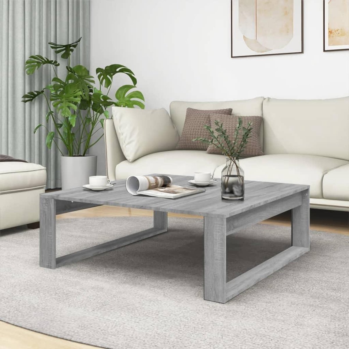 Salontafel - Koffie Tafel - Woonkamer Decoratie - Glad Oppervlak - 100x100x35cm - Grijs Sonoma