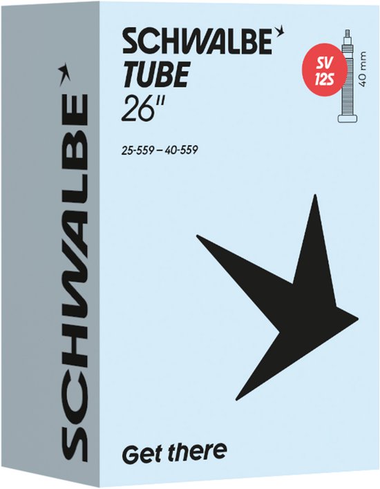 Schwalbe fietsband doos met 'Get there' en "26" bandenmaat.