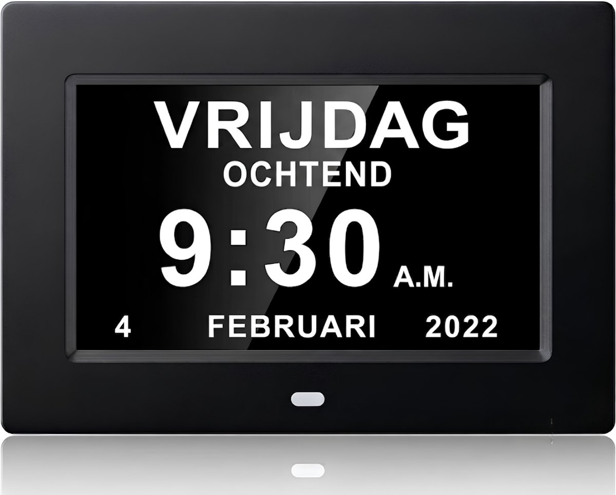 Lìon® Dementieklok - Automatische Dimfunctie - 7 inch Digitale LCD Klok - Zwart - 20cm x 14cm x 2cm