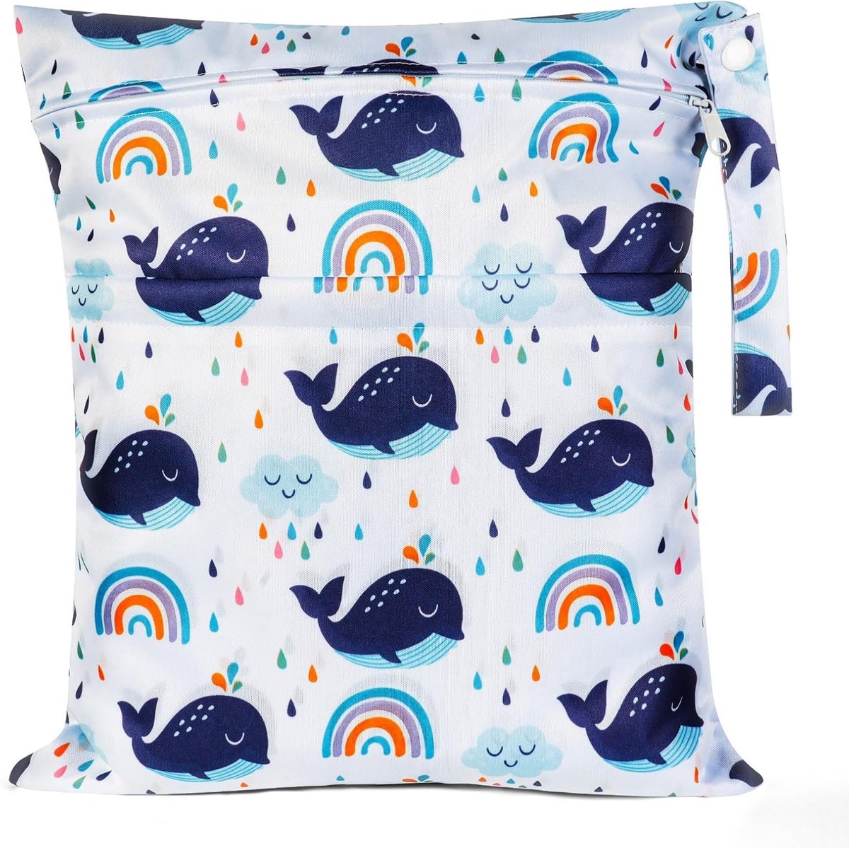 Wasbare Luiertas met Waterdichte Organizer, 1 Stuk Droog Nat Zak met Rits, Ideaal voor Luiers, Badkleding en Vuil Wasgoed - Walvispatroon