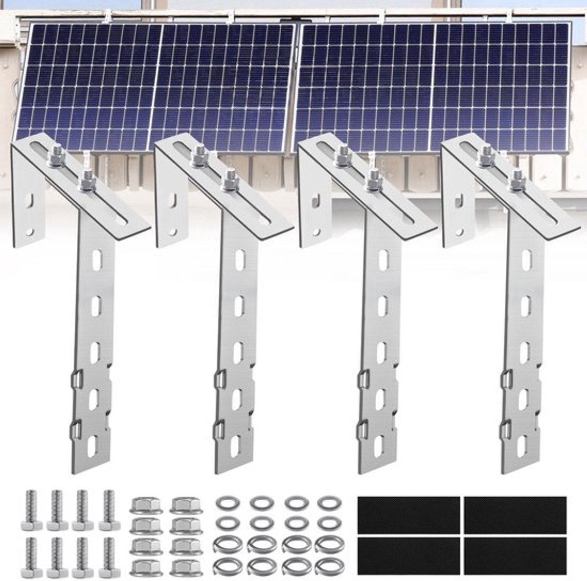 Balkon Power Station Houder, Balkon Haken, 4 Stuks, Verstelbare Zonnepaneel Houder zonder Boren, Haak voor Balkon Power Station Houder, Zonnepanelen, Bevestiging voor Balkonleuningen, Dak Haken