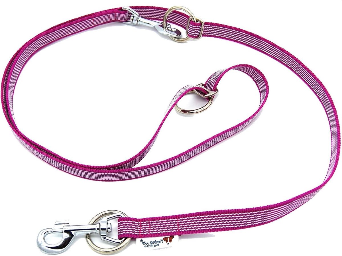 Hondenlijn Dubbel - Hondenriem Verstelbaar - Twee Honden Uitla ten - Rubberen Grip - 2 Meter - Roze