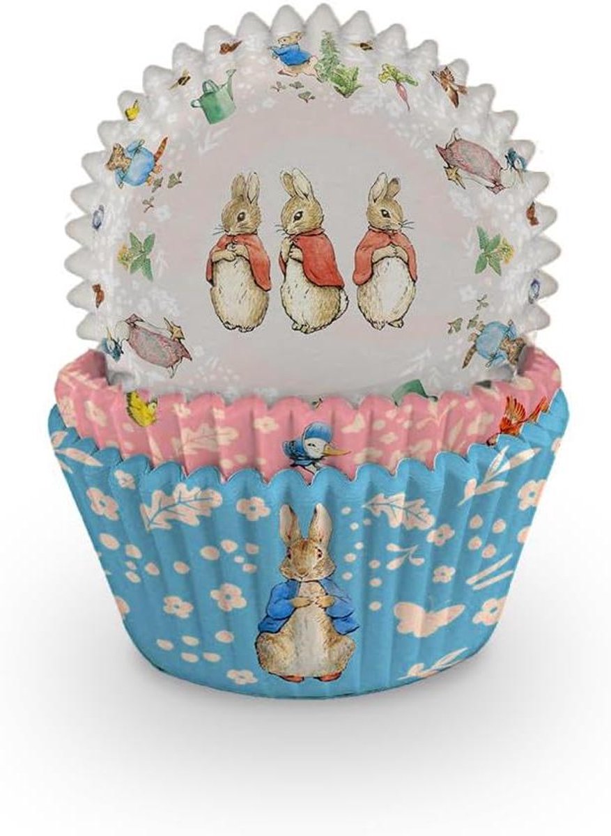 Papieren Cupcake Vormpjes - Bakvormpjes Papier Muffin Hulzen - Taarten Versieren - Peter Rabbit Print - 75 stuks