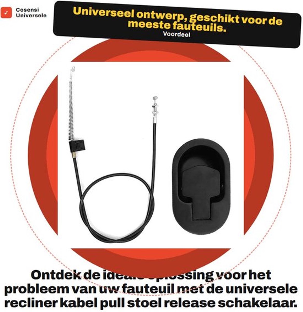 Universele Recliner Kabel - Vervangende Schakelaar - Hoogwaardige Aluminium - Handige Kabel - Perfect voor Fauteuils - Geschikt voor Volw...