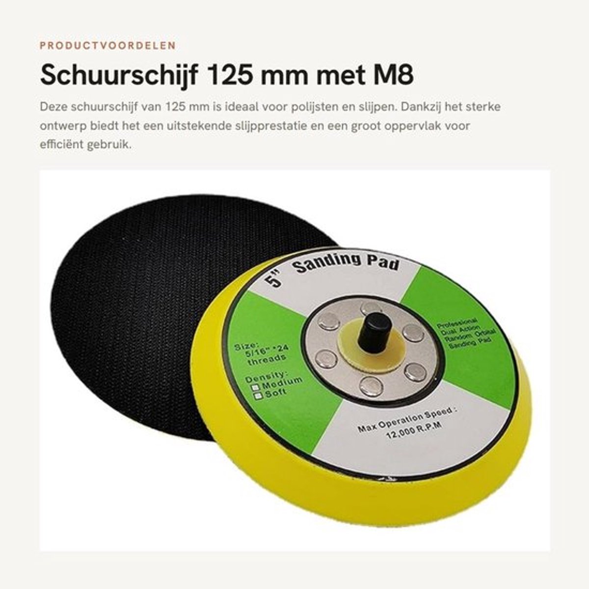 Schuurschijf 125 mm met M8 Schroef voor Polijsten en Slijpen
