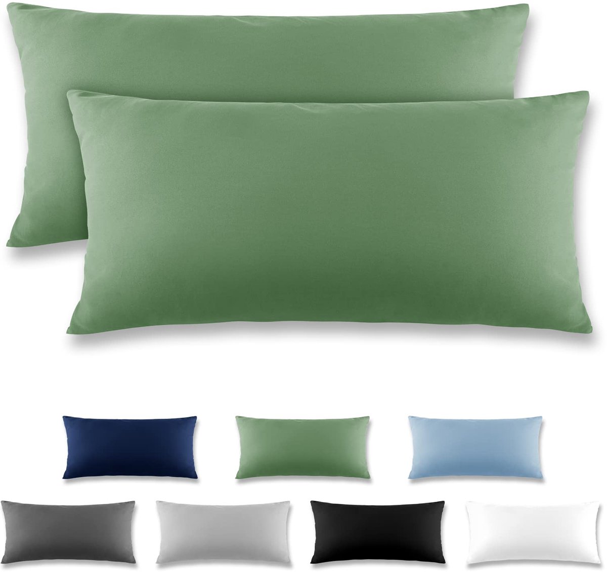 Kussenhoezen 40x80 cm - Set van 2 - Microvezel met Lussen Sluiting - Grasgroen