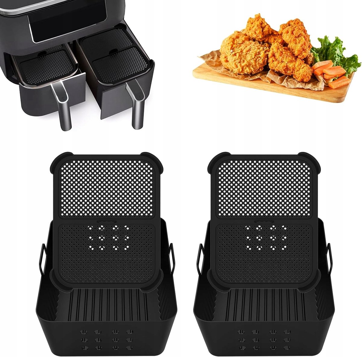 2x Airfryer Silikonvorm & 2x Spatdeksel voor Dual Zone Airfryers