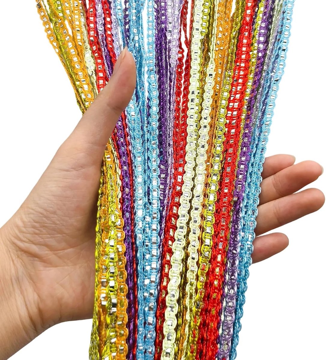 Vliegengordijn kralen - Veelkleurig - 100 x 200 cm - Polyester met Glanzende Zilveren Band - Decoratief voor Keuken en Deur