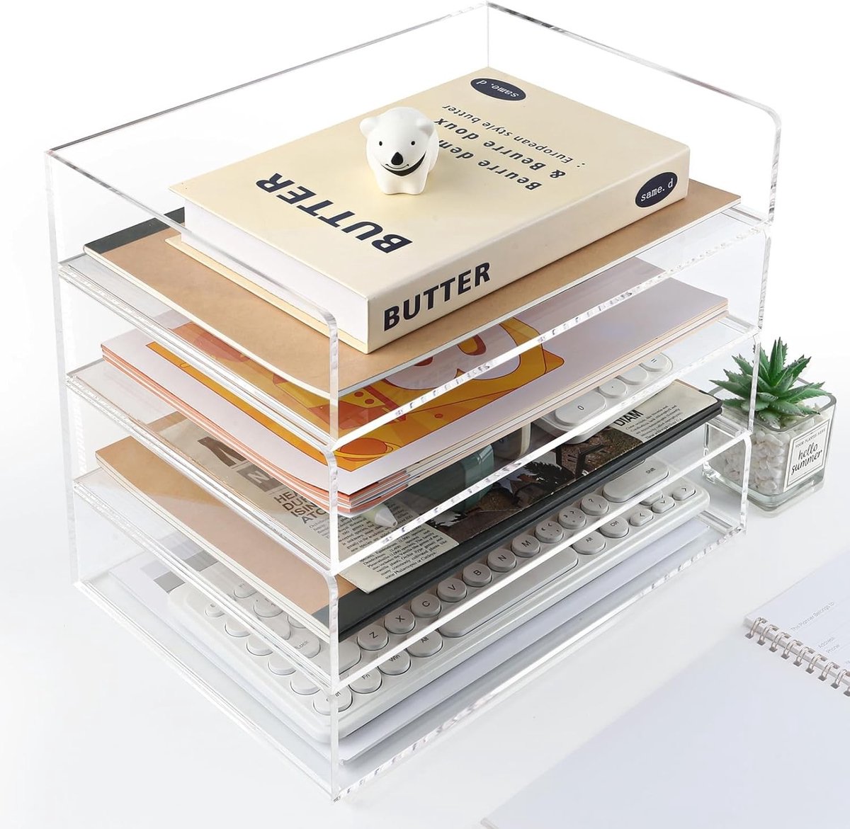 SnelShoppen - Brievenbak met 4 verdiepingen, transparante acryl bureau-organizer, stapelbare brievenbak voor A4-documenten, kantoor, school, thuis, ru