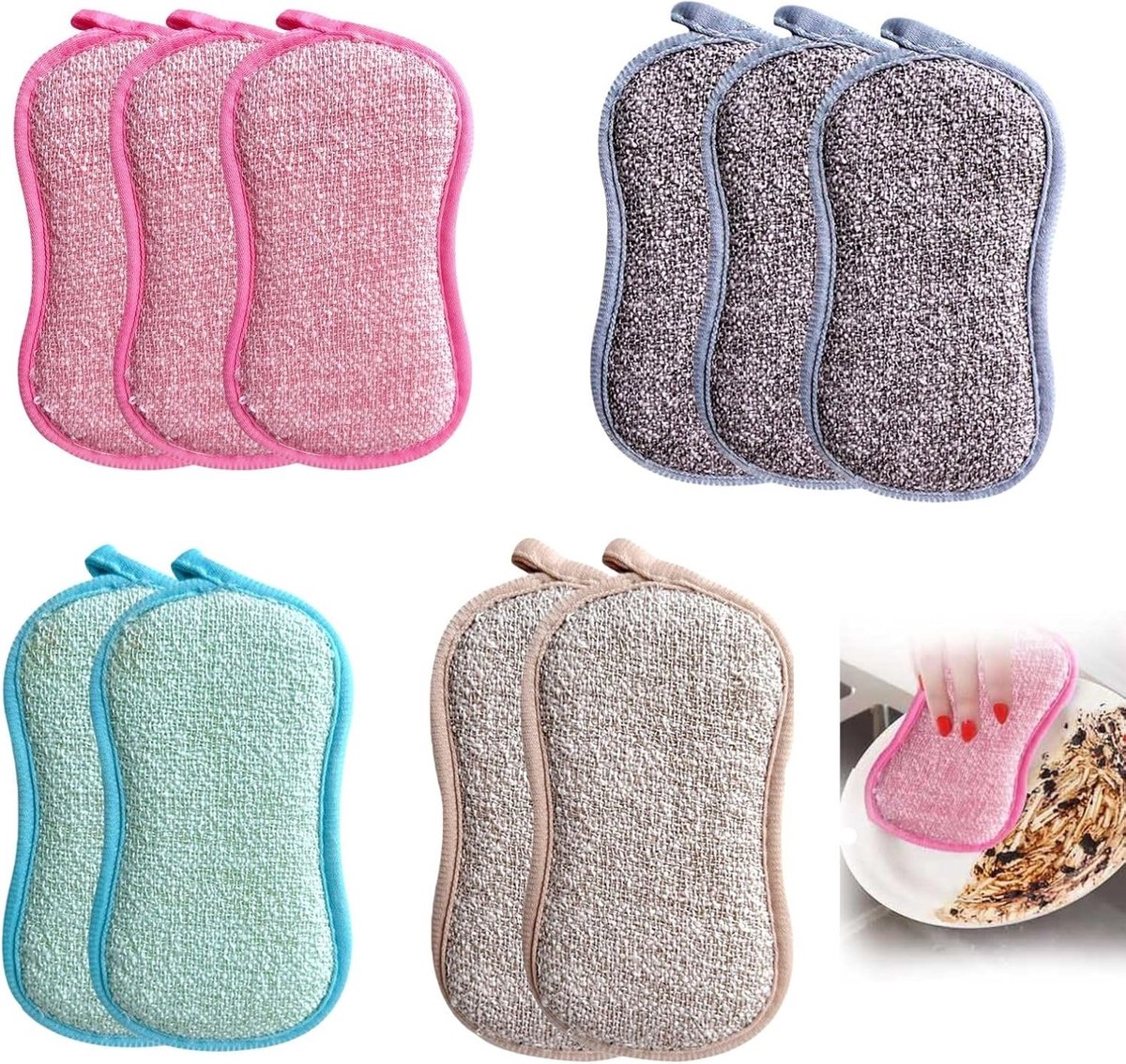 Set van 10 Afwasponsen - Kleurrijke Schuurpads met Hoge Absorptie, Krasvrije en Duurzame Herbruikbare Sponsen voor Afwassen, Aanrechten en Fornuizen