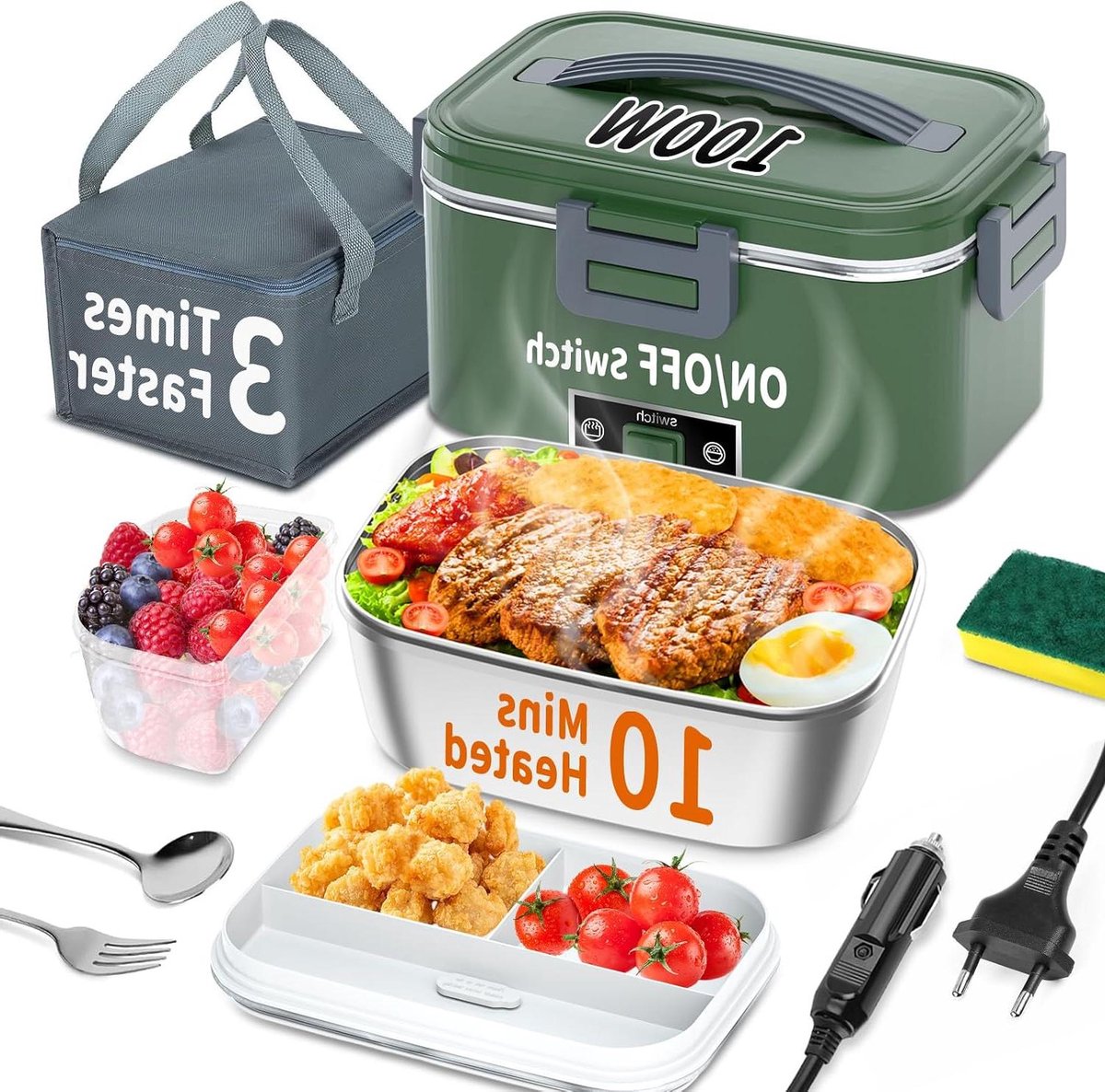 Elektrische Lunchbox - Verwarmde Broodtrommel - Onderweg Eten Opwarmen - Supersnelle Verwarmingsfunctie - 18 Liter - Grijs