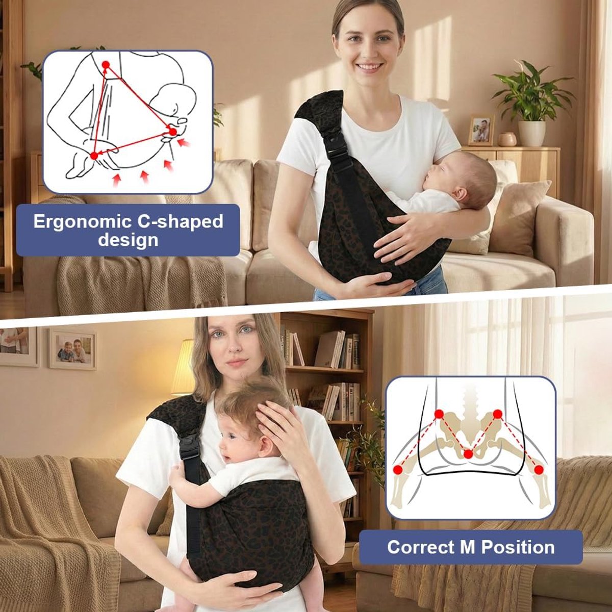 Baby Draagzak - Draagdoek Baby - Comfortabel Dragen - Ergonomisch Ontwerp - Tot 20 kg - Luipaardprint – foto 3