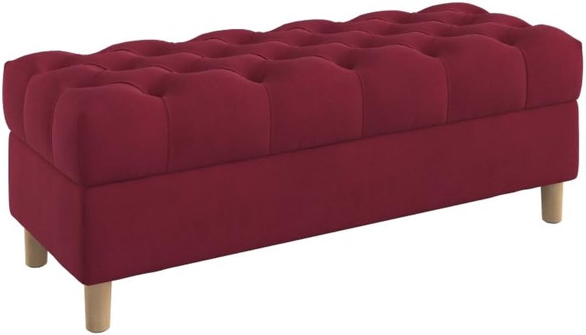Opbergbank Meubel - Voetenbank Zitbank - Woonkamer Decoratie - Diep Geknoopt Design - 120 cm Breed - Wijnrood