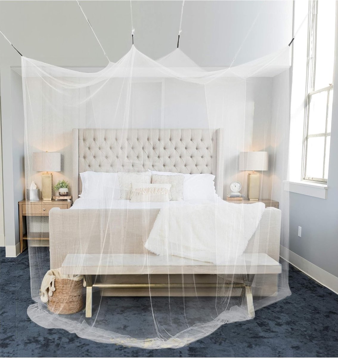 Klamboe 2 persoons - Wit - 210 x 210 x 220 cm - Insectennet met 2 Openingen en 8 Ophangpunten - Voor Tweepersoonsbed