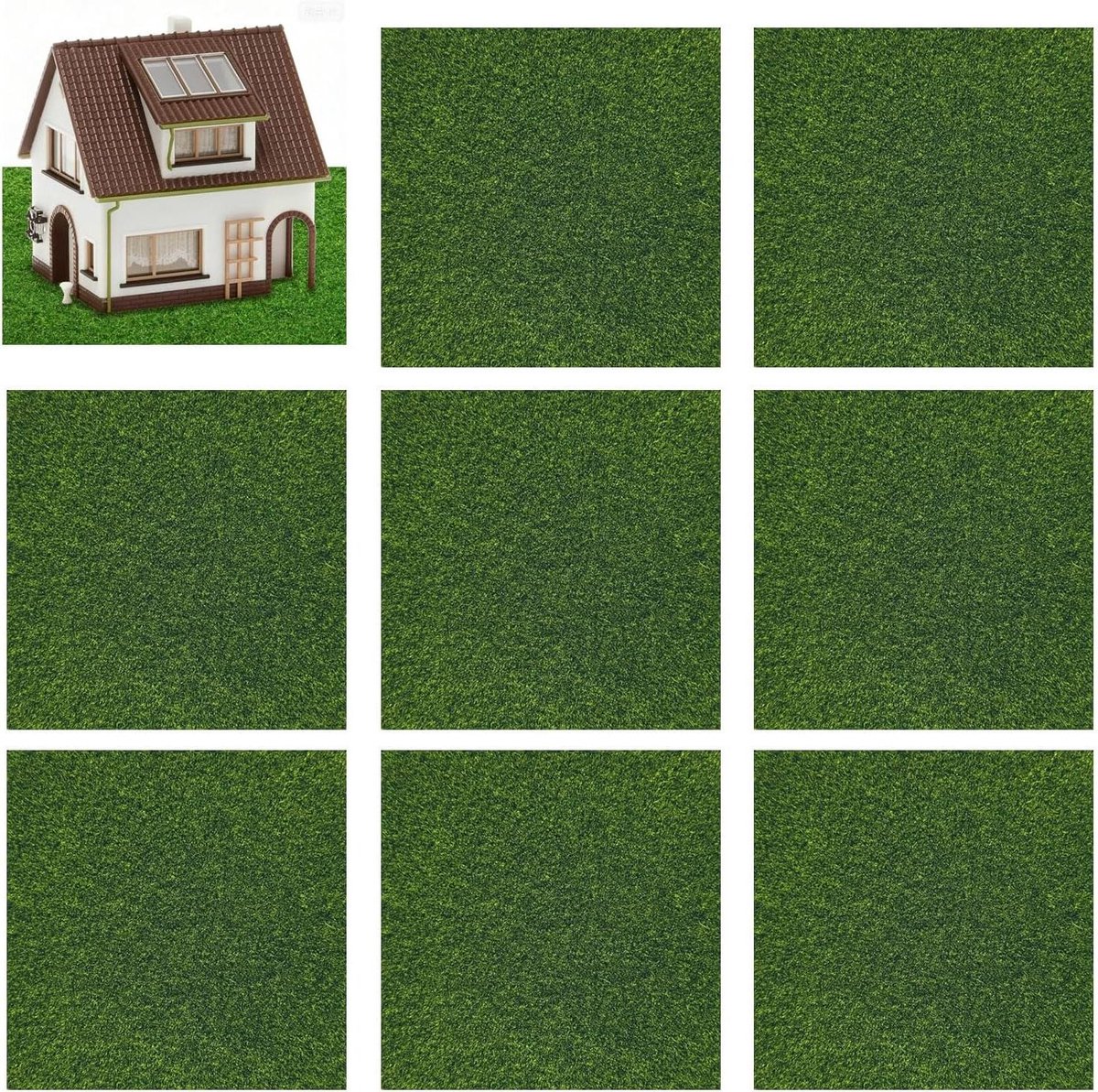 Mini Kunstrasen Tegels - Kunstgras Mos - Poppenhuis Decoratie - Realistische Vezelstructuur - 8 stuks 15x15 cm - Groen