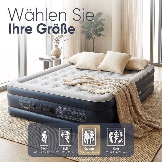 Luchtbed 2 Personen 203x152x46cm - Zelfopblazend met Geïntegreerde Pomp - Instelbare Hardheid - Stabiel & Snel Opblaasbaar - Logeren & Camping — afbeelding 3