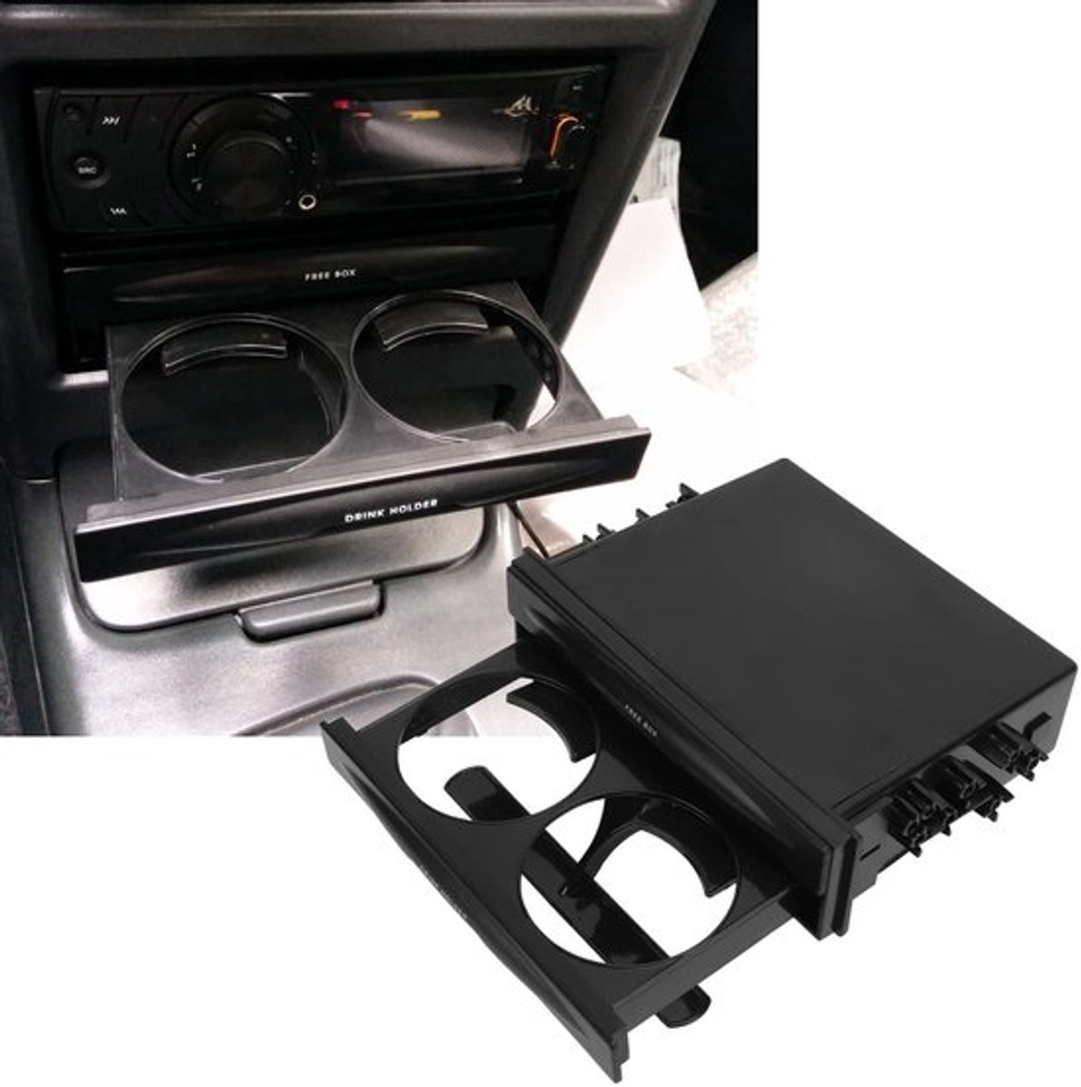 Autoradio Opbergdoos Multifunctioneel - 2-laags - Bekerhouder - Geschikt voor 173x48mm - Ruimtebesparend - Hoogwaardig ABS - Dashboard-Opberger