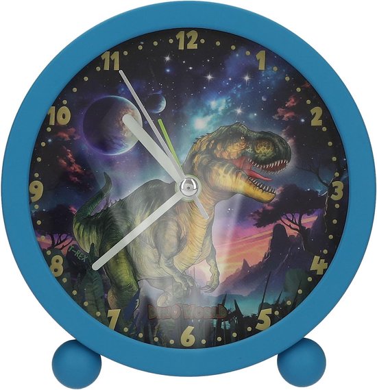 Kinderwekker Dino - Wekker Kinderen - Wakker Worden - Geruisloze Klok - 11.5 cm - Blauw — afbeelding 3